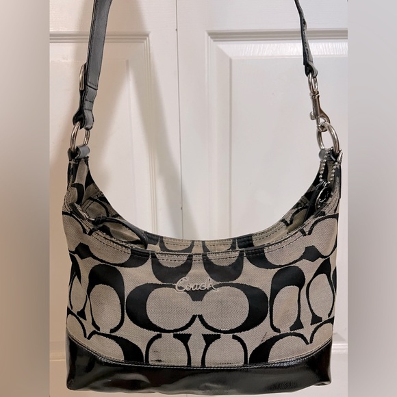 Coach Signature Vintage Black and Tan Leather Trim Crossbody Bag! #M1271-F17491. - Picture 9 of 16